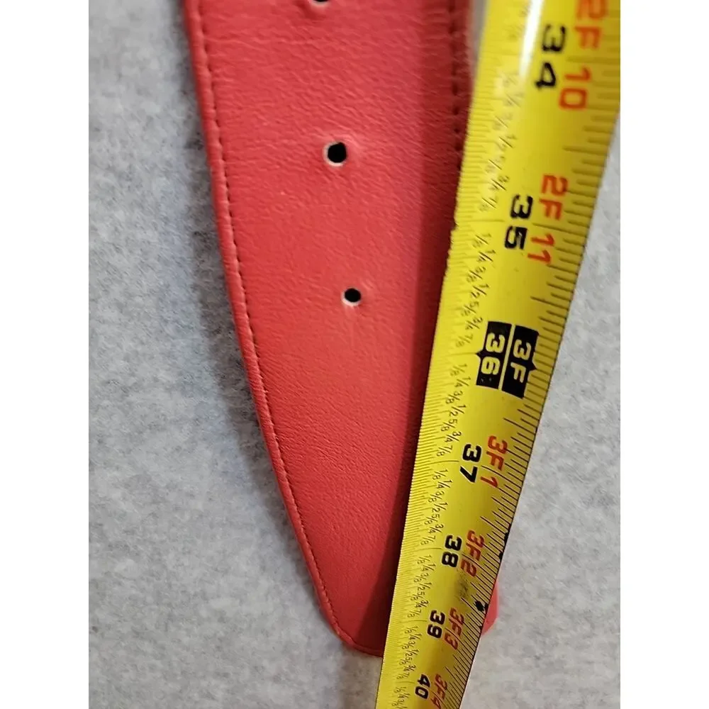 CARLISLE Vintage Leather XL Red Belt W/Hammered Gold Tone Disks Statement Buckle